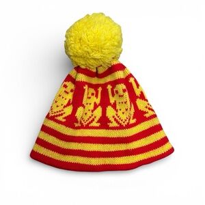 Vintage Red and Yellow Pom Pom Beanie Frogs